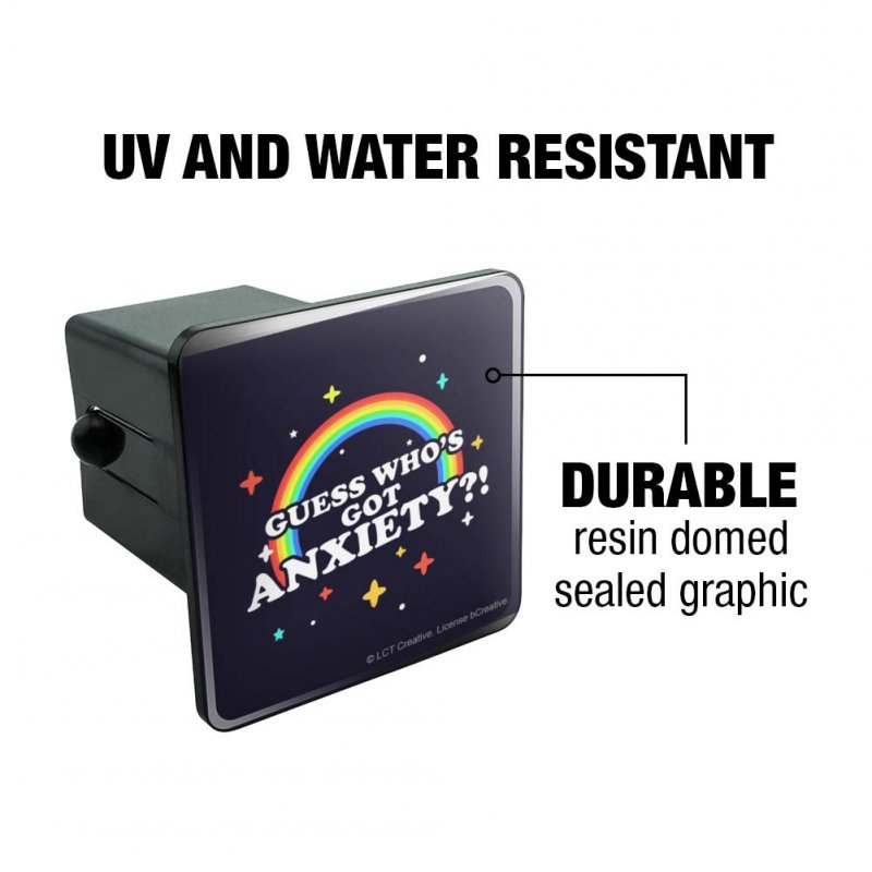 Guess Who S Got Anxiety Rainbow Funny Tow Trailer Hitch Cover Plug Insert For 2 In Receivers Black Abs Plastic Modern Style