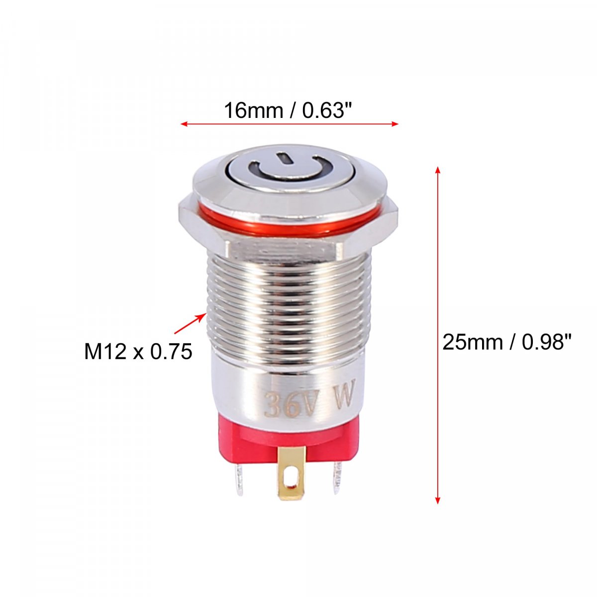 2pcs 12mm Car Metal Latching Push Button Switch With White Led Light Dc 9v-36v 4 Pin Self-locking Round Cap