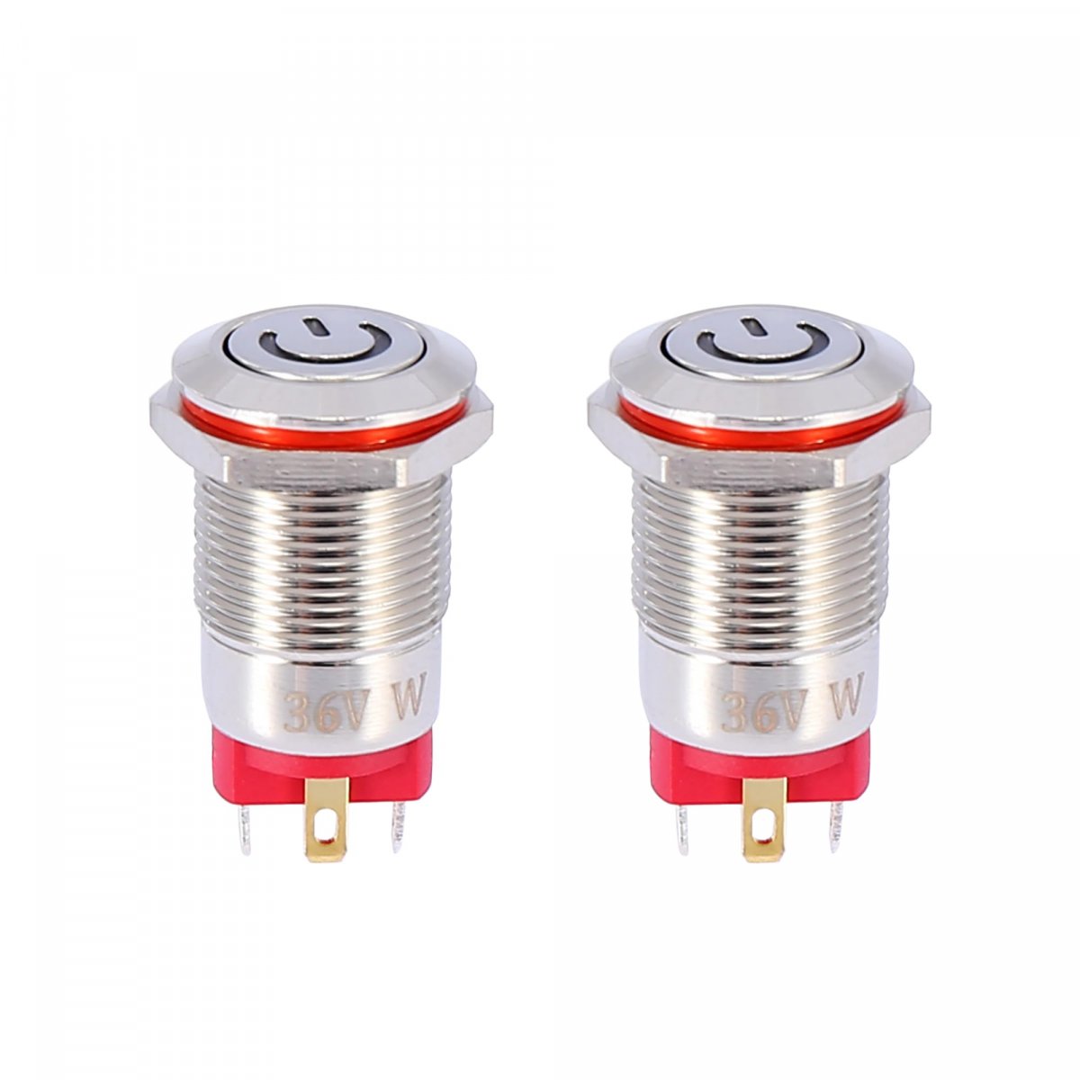 2pcs 12mm Car Metal Latching Push Button Switch With White Led Light Dc 9v-36v 4 Pin Self-locking Round Cap