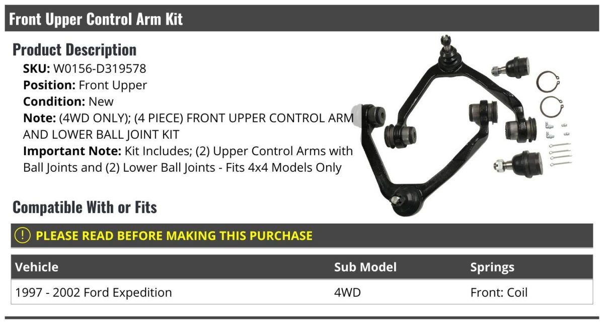Front Upper Control Arm Kit With Ball Joints For 1997 To 2002 Ford Expedition 4wd Rear Coil Springs 4 Piece Set