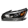 Auto Dynasty Headlight Lamp For Honda Accod 13-15 Oe Style Driver Left Side Projector Ho2502156 Black Housing 