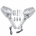 Httmt- Whole Chrome Led Skull Rearview Mirrors W 8mm 10mm Bolts Compatible With Hond Suzuk Kawasak Victor P N Mt333-a-cd