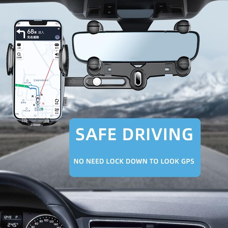 Rearview Mirror Car Phone Mount 360 Degrees Rotatable And Retractable Anti Shake Holder For Samsung Iphone Sony Smartphones