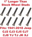 Set Of Ten Studs 1 Longer Than Stock Wheel Stud Bolts For941-2018 Jeep Willys Wrangler Cj2 Cj3 Cj5 Cj7 Cj8 Yj Tj Jk Cherokee