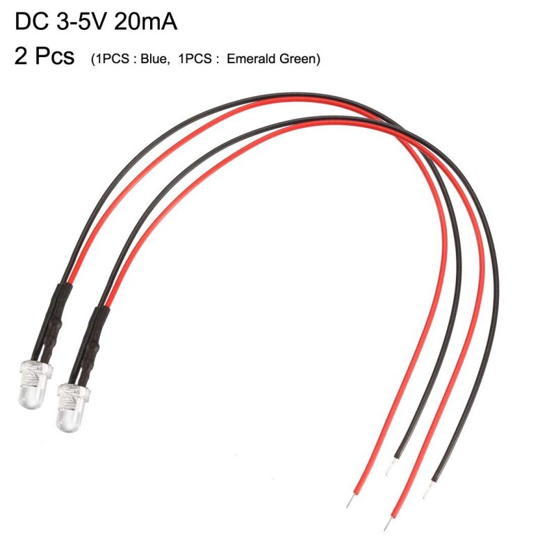 Prewired Led Light 3mm Slow Emerald Green Blue Pre Wired Round Top Bulb Lamp Dc 3-5v 20ma 2pcs