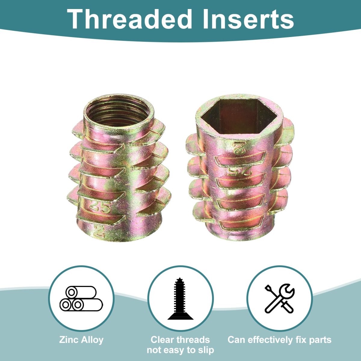 15pcs Hex Threaded Inserts M10 1 5x20 Zinc Alloy Flush Thread Nuts For Wood Furniture Socket Drive Insert Bolts