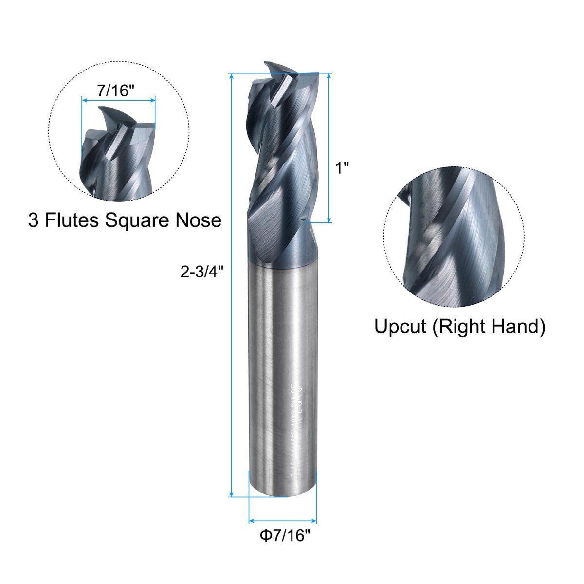 Carbide Square End Mill 7 16 Dia Tialn Coated 3 Flutes Milling Bit Cutter For Hardened Steel Stainless Alloy Metal Shank 1 Cut