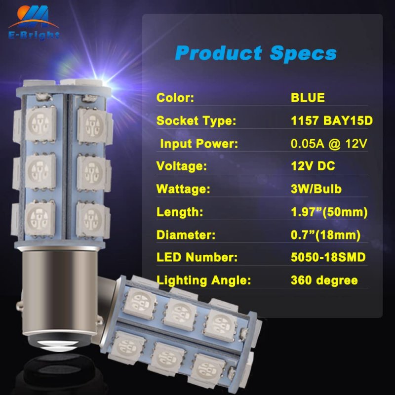 1157 Bay15d Led Light Bulbs Blue 4 Pack For Turn Signal Brake Reverse And Side Marker Lights 12v 18smd Replacement 1016 1034