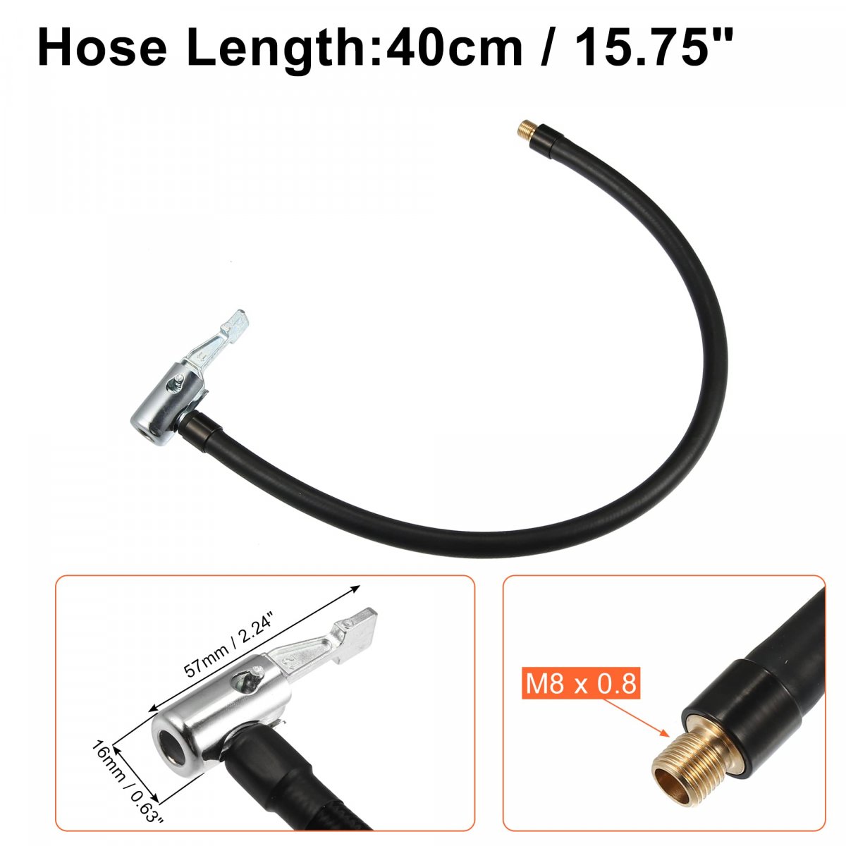 40cm Tire Inflator Extension Hose With Portable Inflatable Pump Connector Chuck Locking Air Tube Valve Connection Pipe For Car
