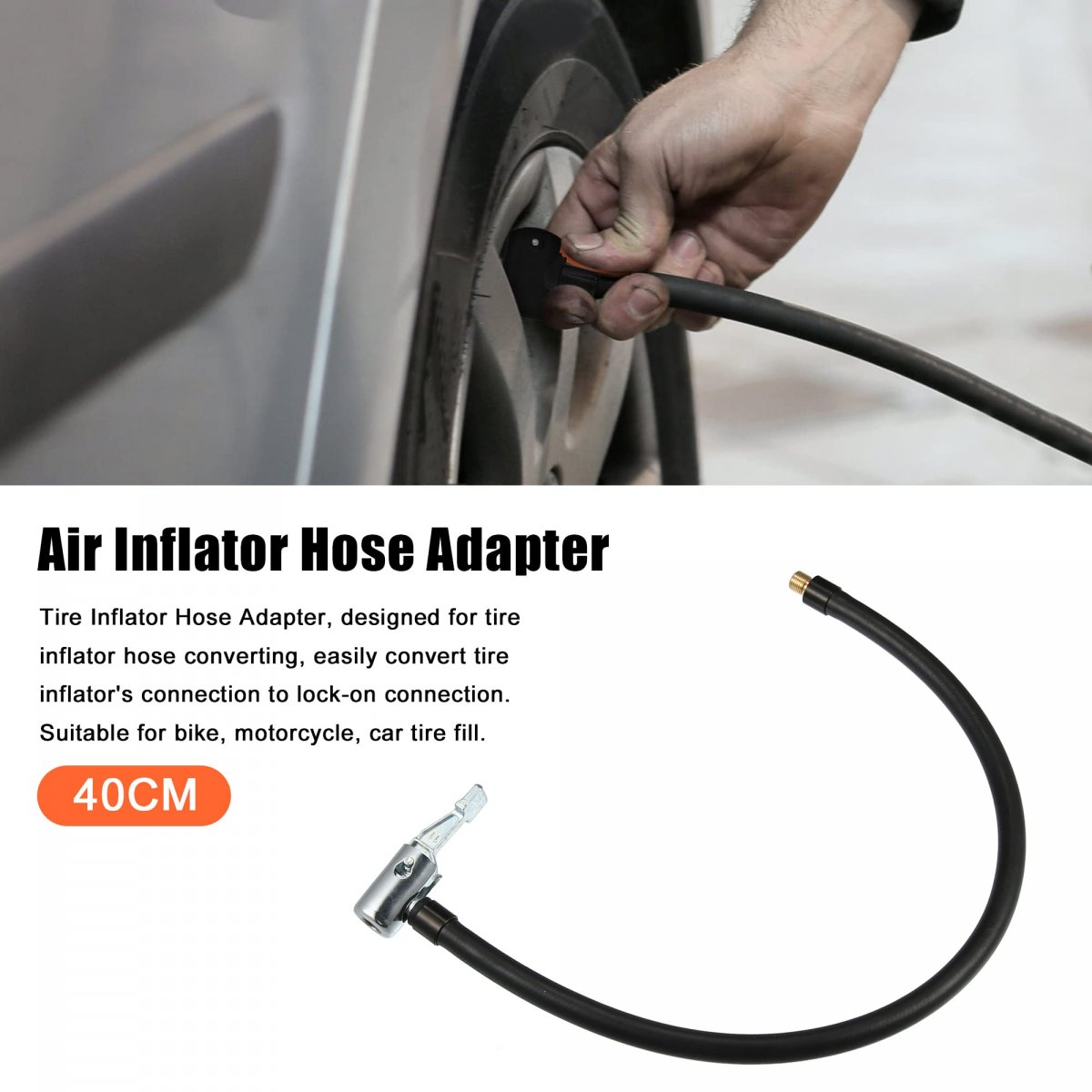 40cm Tire Inflator Extension Hose With Portable Inflatable Pump Connector Chuck Locking Air Tube Valve Connection Pipe For Car