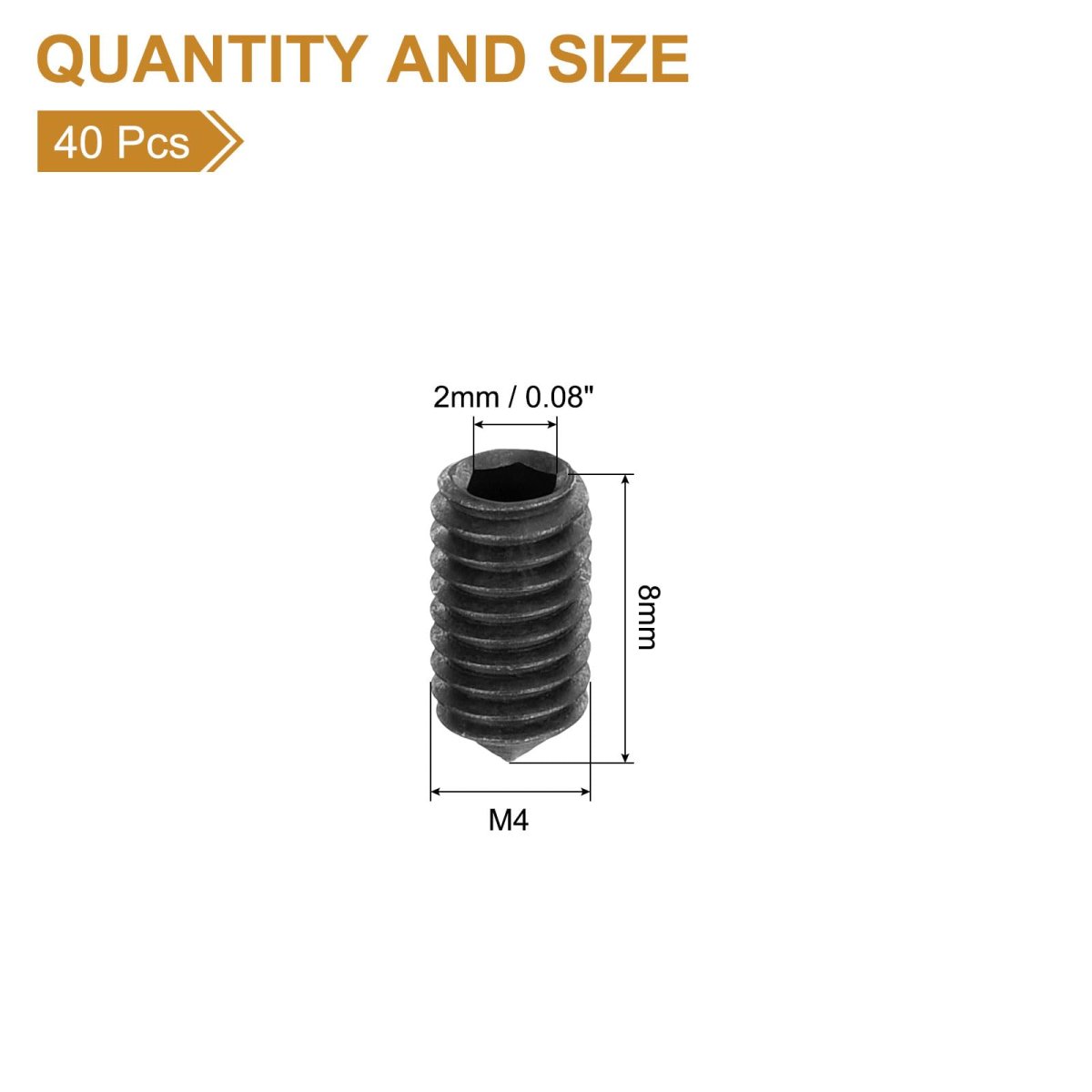 40pcs Set Screws M4x8mm Carbon Steel Cone Point Hex Socket Grub For Machinery Home Repairs And Fixtures Black