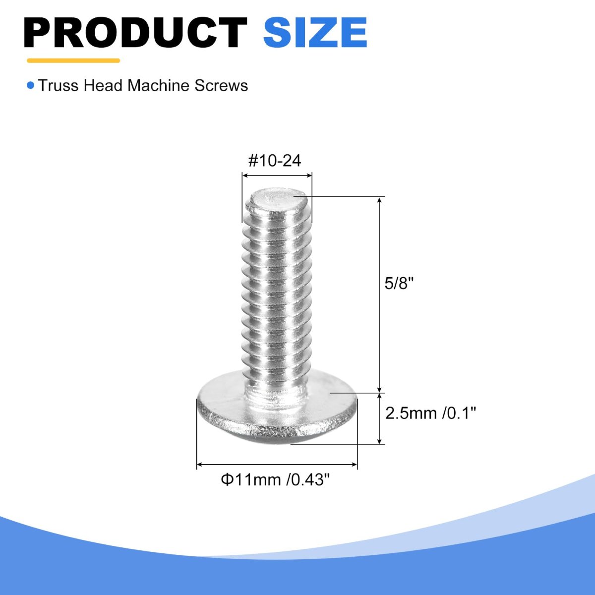 10-24 X 5 8 In Truss Head Phillips Machine Screws 304 Stainless Steel 18-8 Full Thread Quantity 100