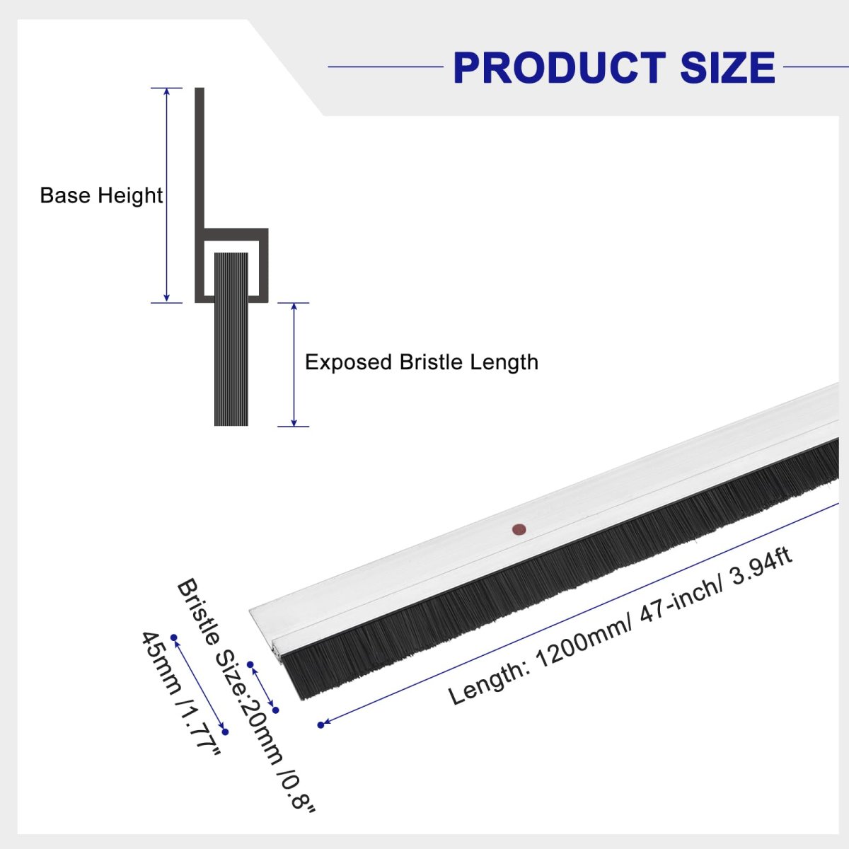 Door Brush Bottom Sweep H Shape Aluminum Alloy Base With 0 8 In Pp For Home Anddustrial Use 47 In Length Silver
