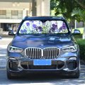 Close-up Of Lavender Purple Flowers With Green Leaves On White Auto Car Front Sunshade Windshield Automobile Window Foldable