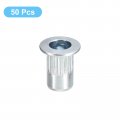 Uxcell 6-32 Rivet Nuts 50pcs Zinc Plated Carbon Steel Knurled Flat Head Threaded Insert For Metal Plastic