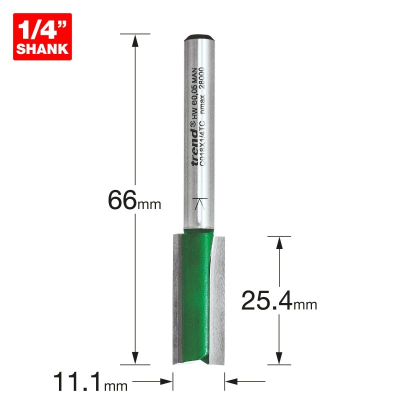 Craftpro Straight Two Flute Router Cutter Bit C018x1 4tc 1 4 In Shank 11 1mm Diameter And 25 4mm Cut Length Tungsten Carbide