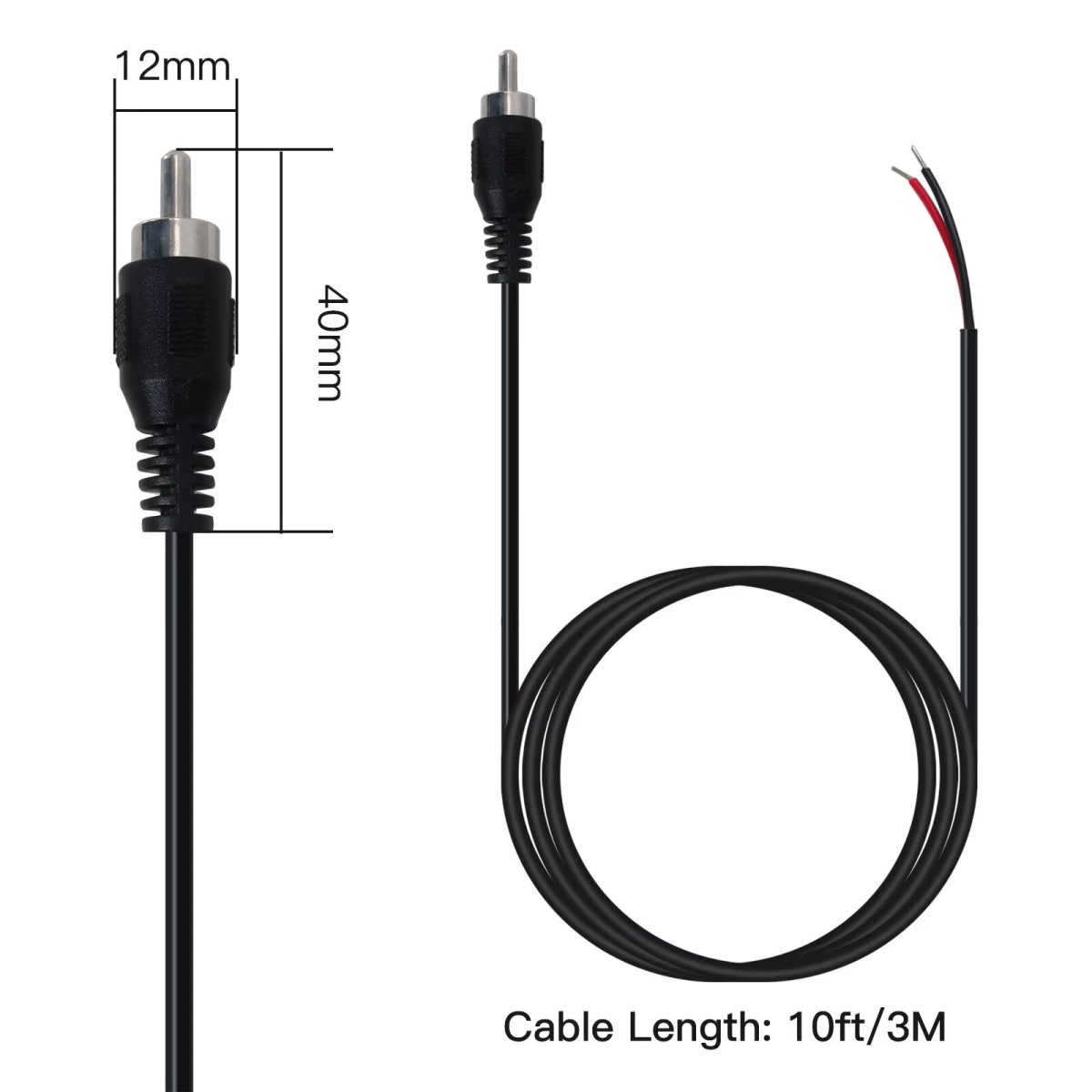 2pack 10 Ft Rca Male Plug To Wire Audio Speaker Subwoofer Hdtv Cable Cord