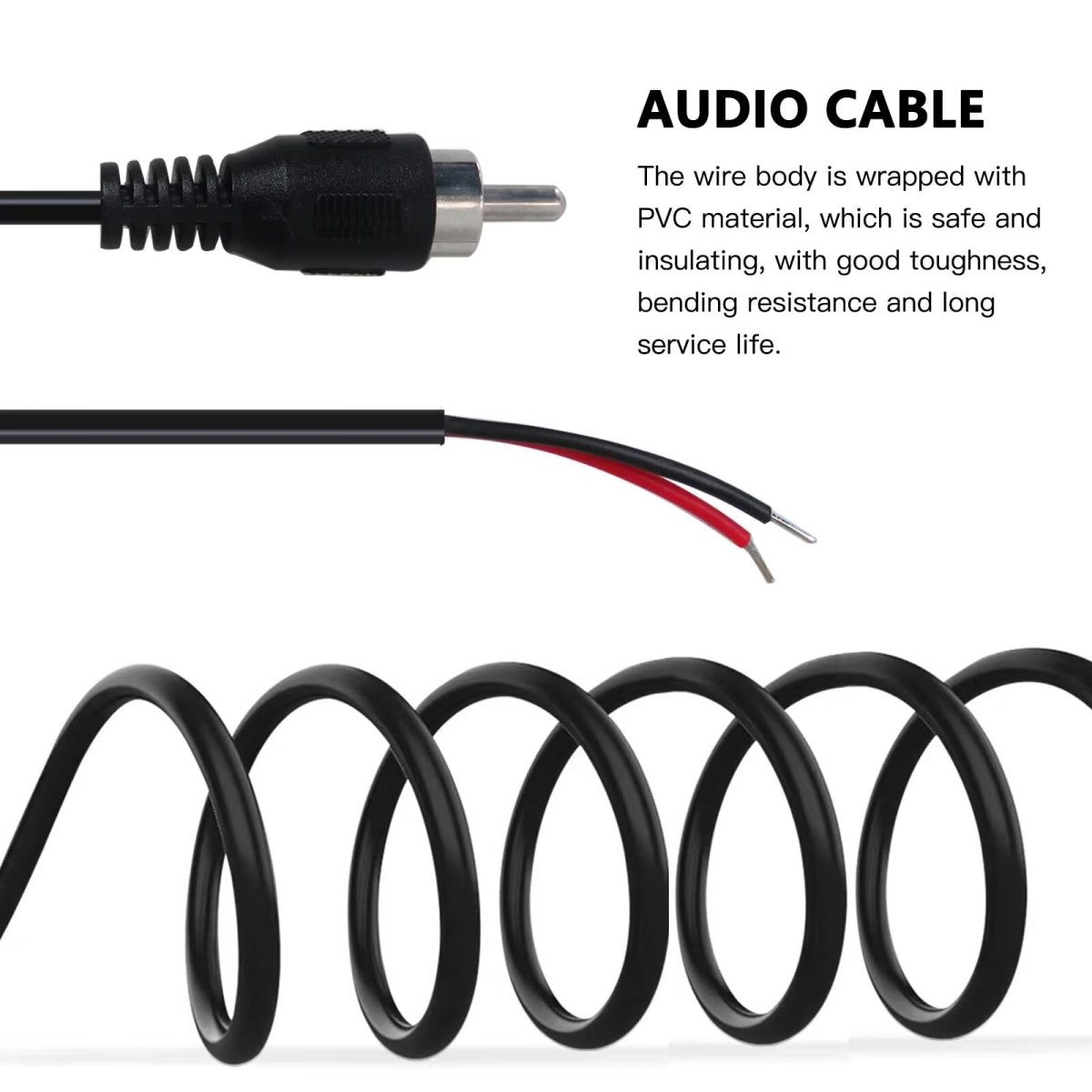 2pack 10 Ft Rca Male Plug To Wire Audio Speaker Subwoofer Hdtv Cable Cord