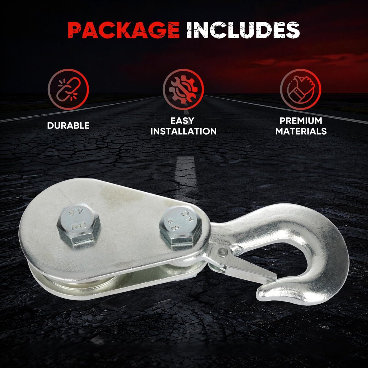 Pulley Hook 2 Ton 4400 Lbs Snatch Block With Heavy Duty Steel For 3 8 In Wire Rope Cable Winch Recovery Medium Size Universal
