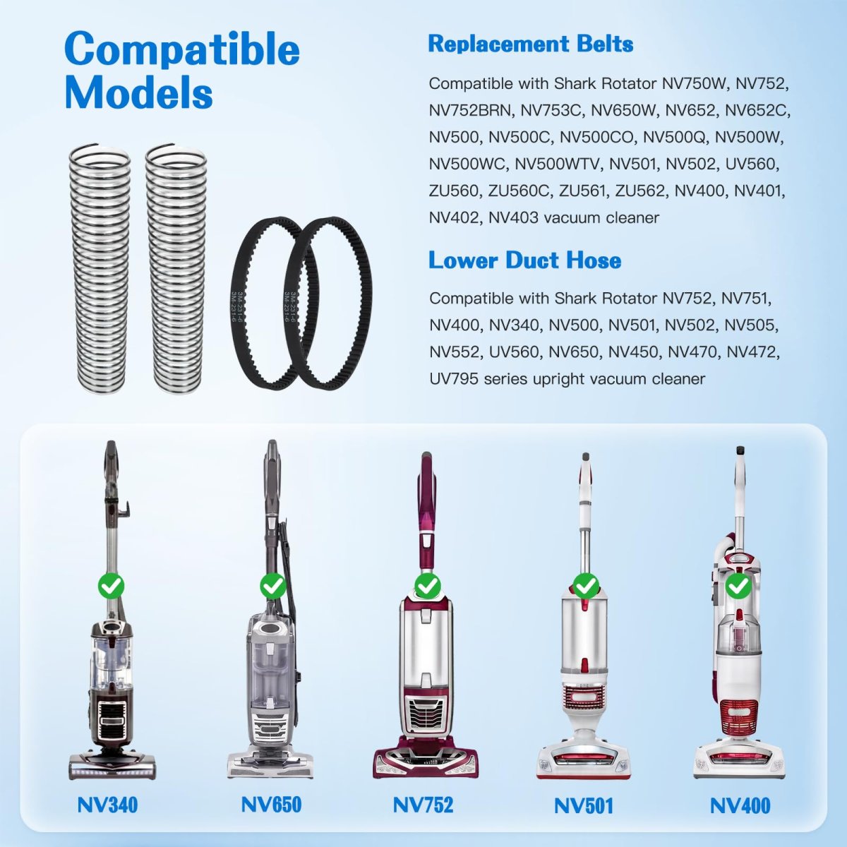 Vacuum Cleaner Replacement Lower Duct Hose And Belt Set For Shark Nv500c Nv500co Nv500q Nv500w Nv500wc Nv500wtv Nv501 2 Pack