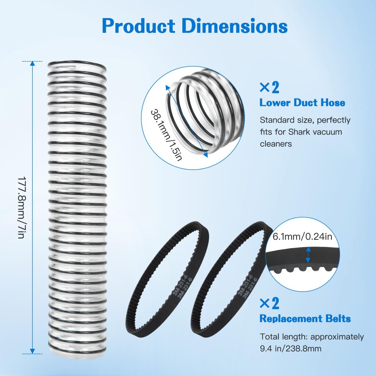 Vacuum Cleaner Replacement Lower Duct Hose And Belt Set For Shark Nv500c Nv500co Nv500q Nv500w Nv500wc Nv500wtv Nv501 2 Pack