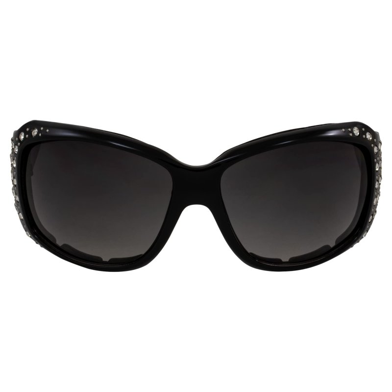 Rodeo Queen 2 Pairs Of Padded Motorcycle Sunglasses For Women Fashionable Black Frame W Bling Rhinestones Smoke Gradient Lenses