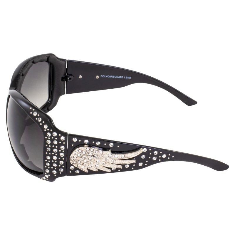 Rodeo Queen 2 Pairs Of Padded Motorcycle Sunglasses For Women Fashionable Black Frame W Bling Rhinestones Smoke Gradient Lenses