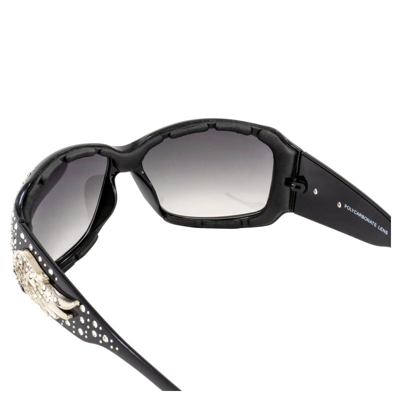 Rodeo Queen 2 Pairs Of Padded Motorcycle Sunglasses For Women Fashionable Black Frame W Bling Rhinestones Smoke Gradient Lenses