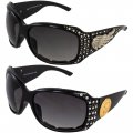Rodeo Queen 2 Pairs Of Padded Motorcycle Sunglasses For Women Fashionable Black Frame W Bling Rhinestones Smoke Gradient Lenses