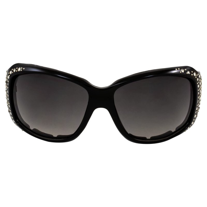 Rodeo Queen 2 Pairs Of Padded Motorcycle Sunglasses For Women Fashionable Black Frame W Bling Rhinestones Smoke Gradient Lenses