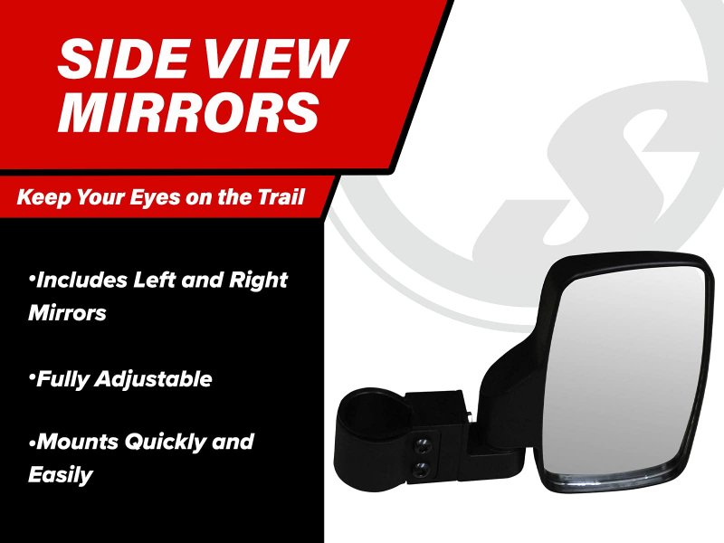 Superatv Side View Mirrors For Polaris Ranger Rzr Ace Kawasaki Teryx Mule Honda Pioneer Can-am Maverick Yamaha Cfmoto Arctic
