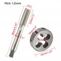 M12 X 1 25mm Hss Metric Tap And Die Set Thread Round Right Hand Taper Silver Tone 2pcs