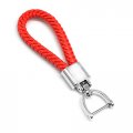 Universal Red Leather Car Fob Keychain With Silver Rotatable D Ring Braided Rope Metal Keyring And Screwdriver For Men Women 