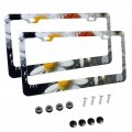 Foruidea Ladybugs And Daisies Spring Matte Aluminum License Plate Frame With Black Screw Capsi 2pcs 2 Holes Licensess Frames