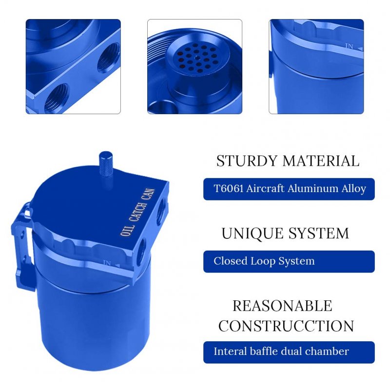 Universal Car Oil Catch Can Kit 300ml Aluminum Polish Engine Air Separator Tank Reservoir Blue Model Jlacz335-bl