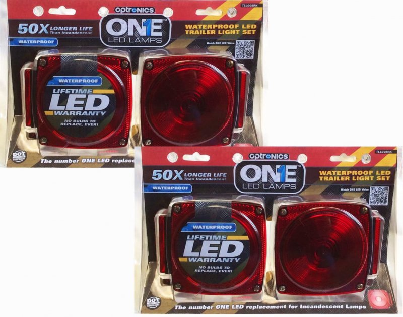Optronics 2 Pack Universal Square Red Led Stud Mount Combo Tail Light Set Tll008rk