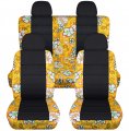 Totally Covers Hawaiian Print Black Car Seat W 4 2 Front Rear Headrest Yellow Flowers Semi-custom Fit Full Set Will Make Any 