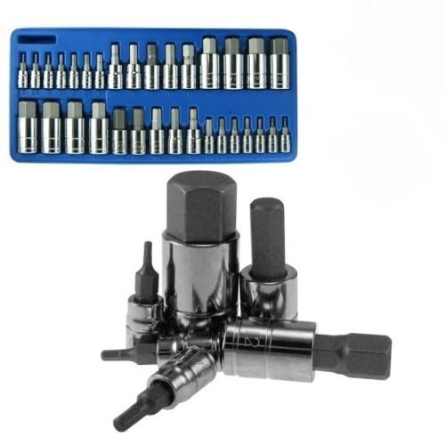 32pc Master Hex Bit Socket Set SAE & METRIC Automotive Shop Tools 1/4" 3/8" 1/2"