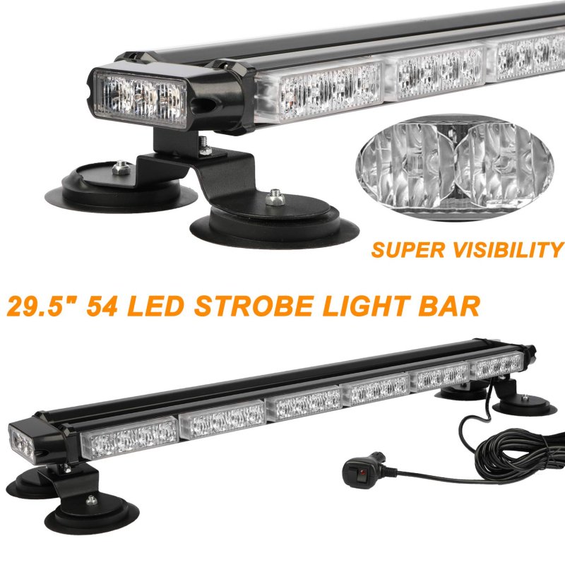 29 5 In Amber Led Emergency Strobe Light Bar 54 High Intensity Leds Double Side Flashing Warning With Magnetic Base For Trucks