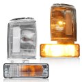 Hecasa 4pcs Front Corner Lights Turn Signal For 1984-1986 Toyota Pickup Lamps Assembly Clear Lens Silvery Bezel Lh Rh 