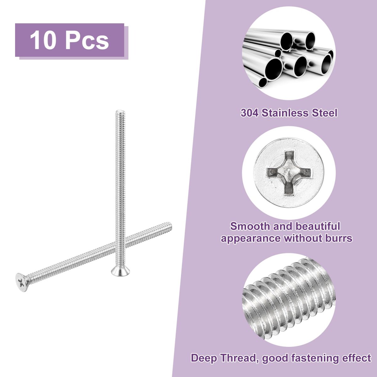 10 Pcs 10-24x3 Inches Machine Screws Phillips Pan Cross Head Fasteners Bolts 304 Stainless Steel Silver For Wall Socket House