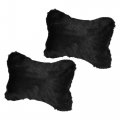 1 Pair Furry Car Seat Neck Pillows Soft Fluffy Warm Headrest Head Support Decor Accessories Black 