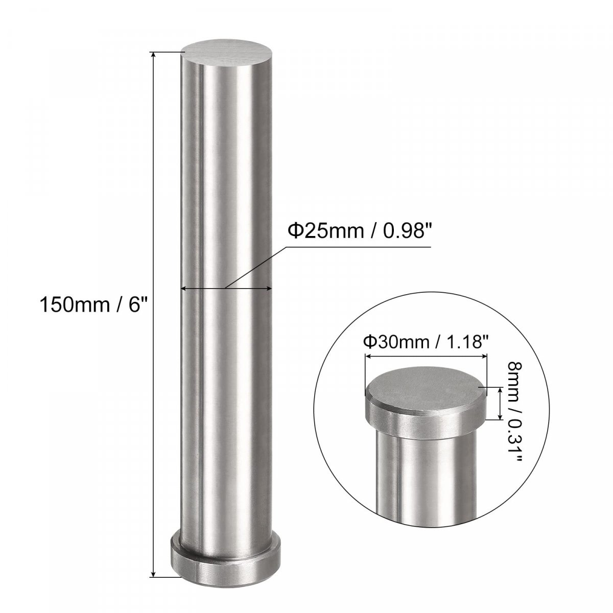 Straight Ejector Pins 25mm 63 64 Dia 65mn Steel Round Tip Punch 150mm 6 Long For Mechanical Maintenance