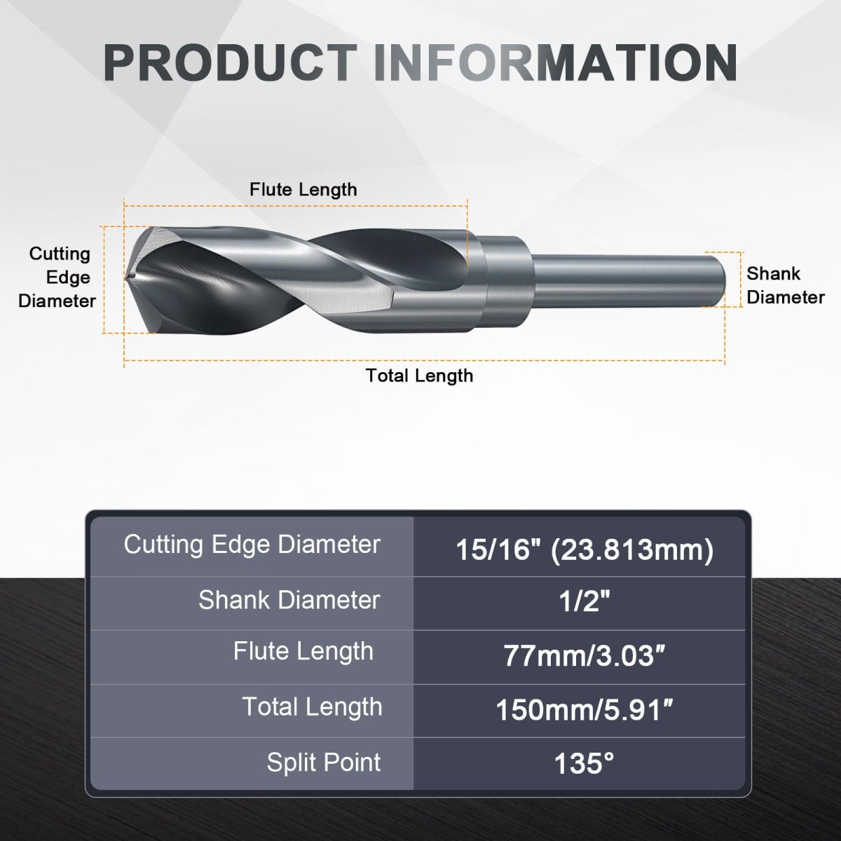 15 16 Drill Bit 1 2 Reduced Shank M2 High-speed Steel Nitriding Black 135a Bits For Hard Metal Stainless Professional