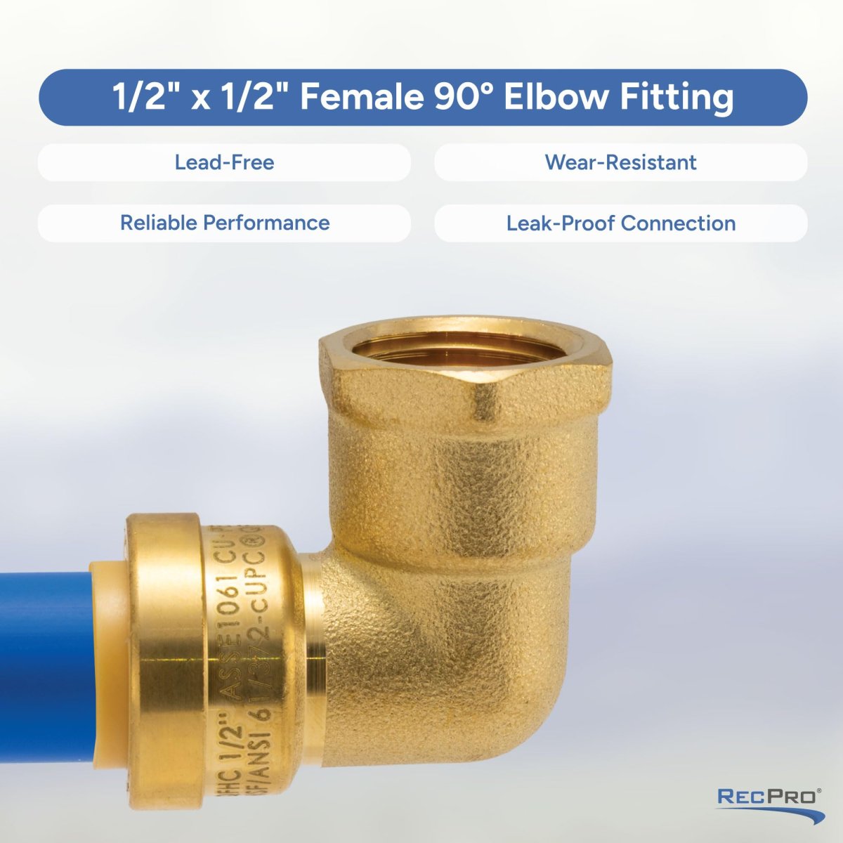 1 2 In Push To Connect X Female Thread Brass 90 Degrees Elbow Fitting Rp-98065 For Fresh Water Plumbing And Rv Repairs