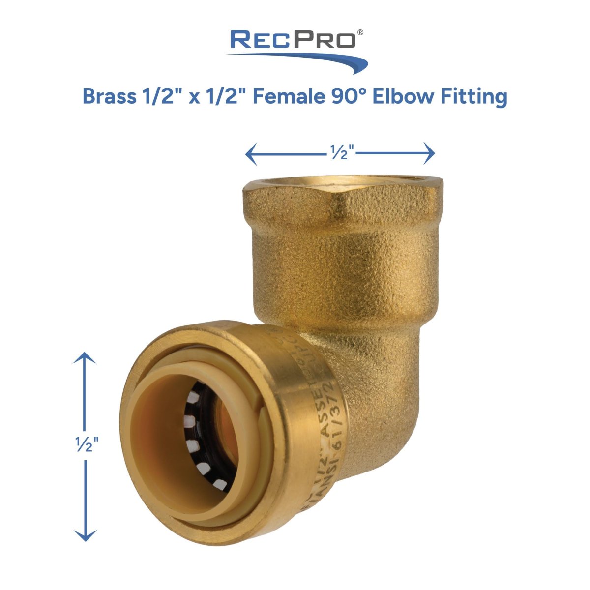 1 2 In Push To Connect X Female Thread Brass 90 Degrees Elbow Fitting Rp-98065 For Fresh Water Plumbing And Rv Repairs