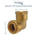 1 2 In Push To Connect X Female Thread Brass 90 Degrees Elbow Fitting Rp-98065 For Fresh Water Plumbing And Rv Repairs