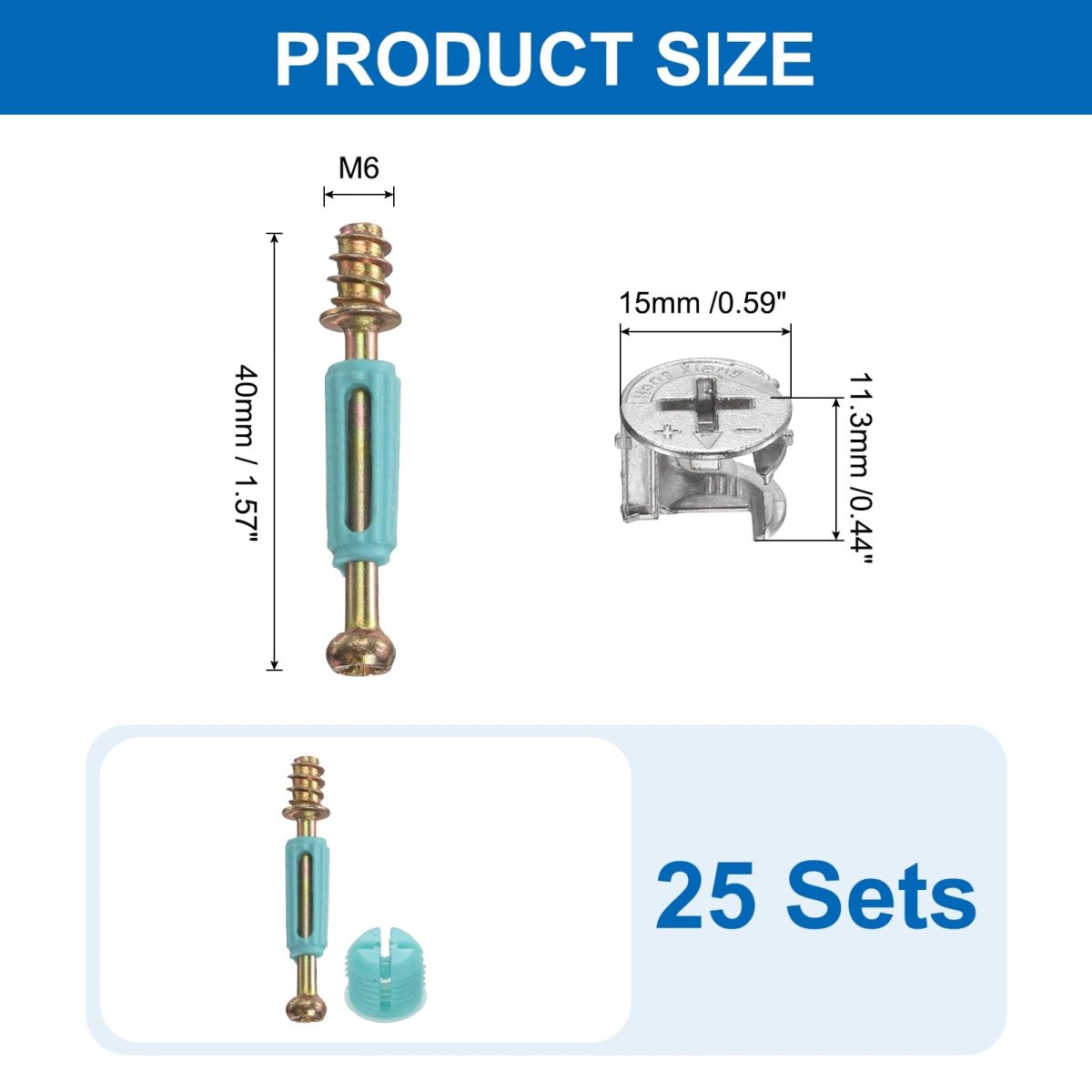 25set 15x11 3mm Cam Locking Screws With M6x40mm Furniture Connecting Fitting Bolts Dowels For Splicing Assembly Of Table