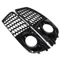 Motoku Glossy Front Bumper Fog Light Lamp Mesh Grill Grille For A4 B8 2008 2009 2010 2011 2012