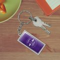 Happy Camper With Campfire Rectangle Keychain In Chrome Plated Metal